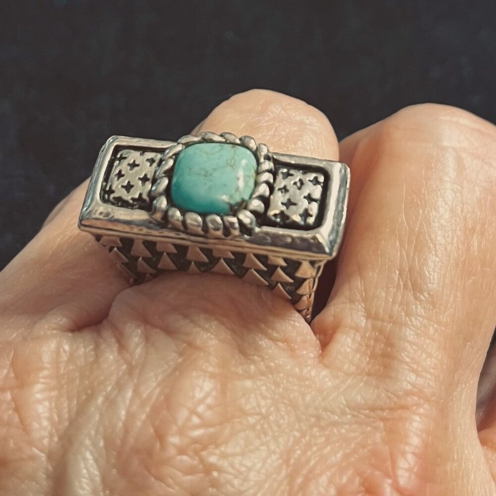 Dian Malouf 14K Gold & Sterling Silver &14KT Turquoise Ring - Size 6